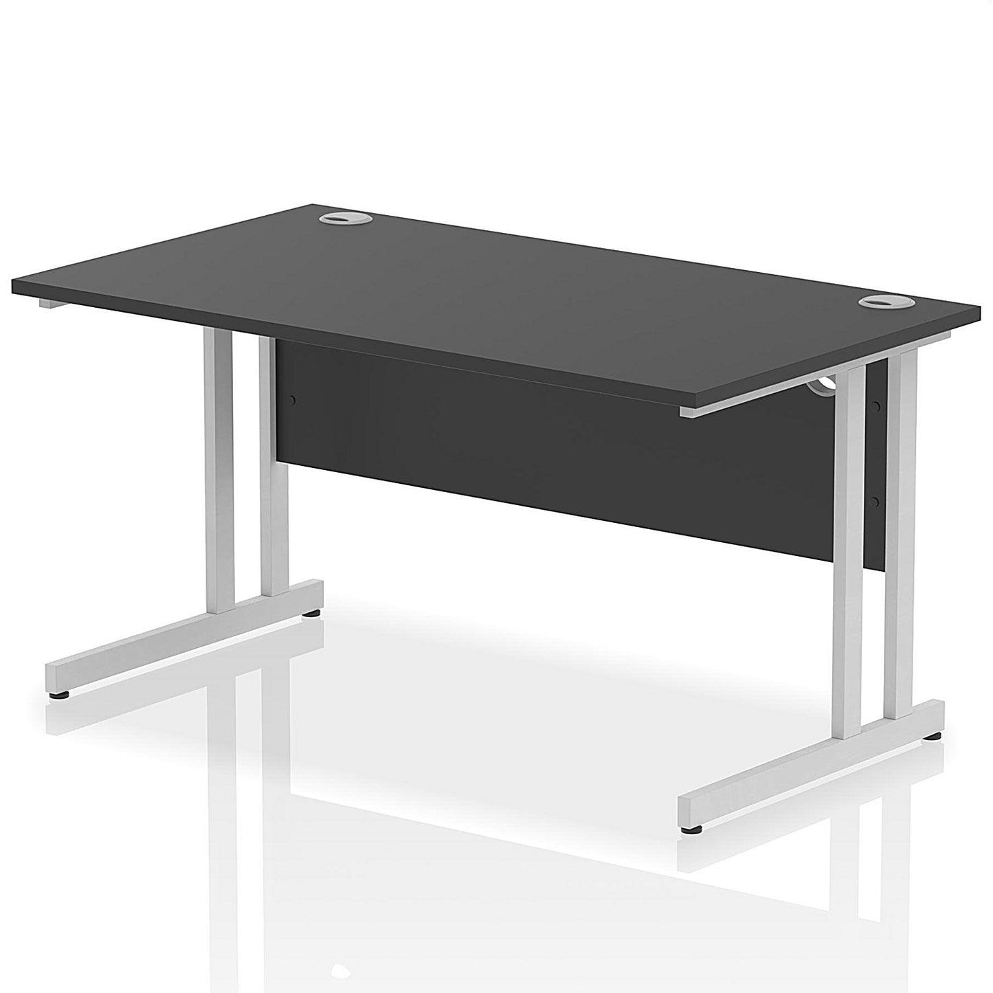 Impulse 1400mm Rectangular Desk, Silver Cantilever Leg, Black