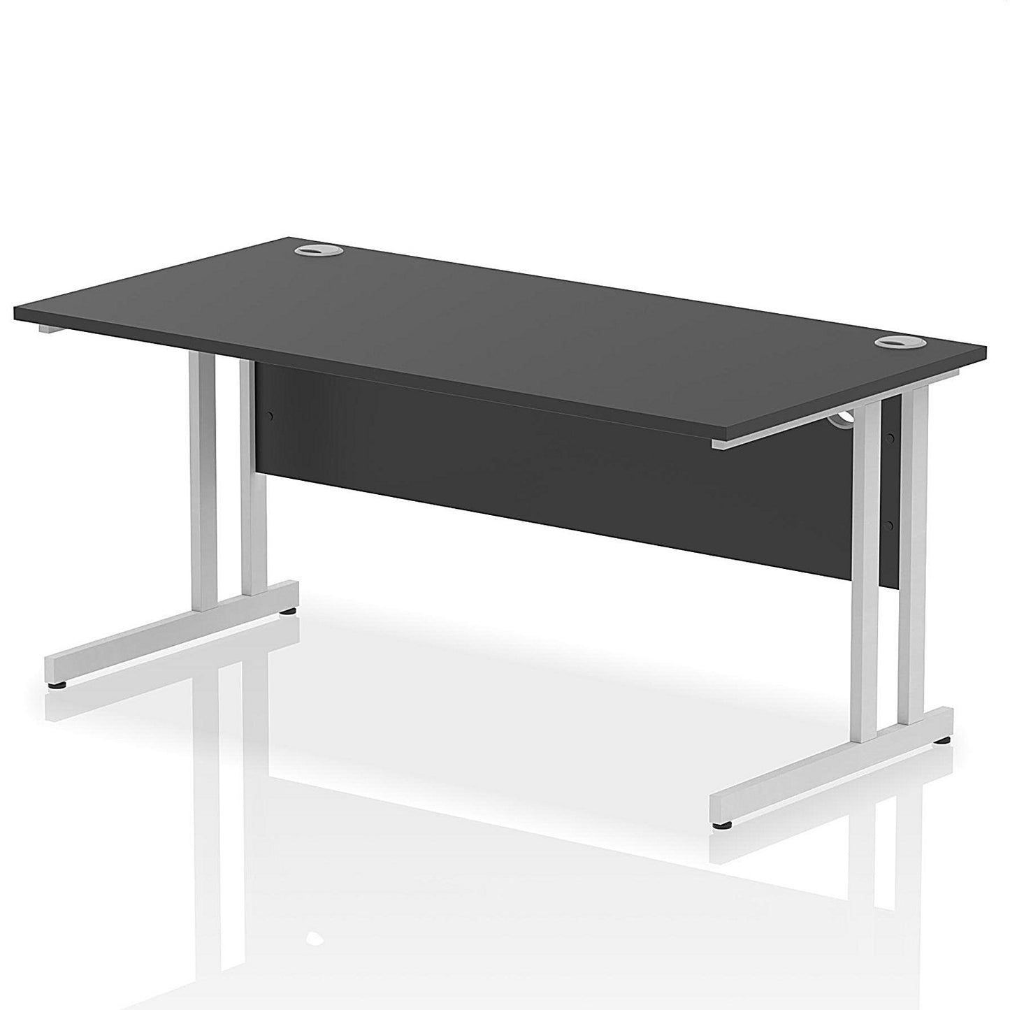 Impulse 1600mm Rectangular Desk, Silver Cantilever Leg, Black