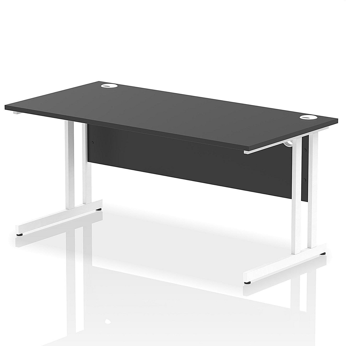 Impulse 1600mm Rectangular Desk, White Cantilever Leg, Black