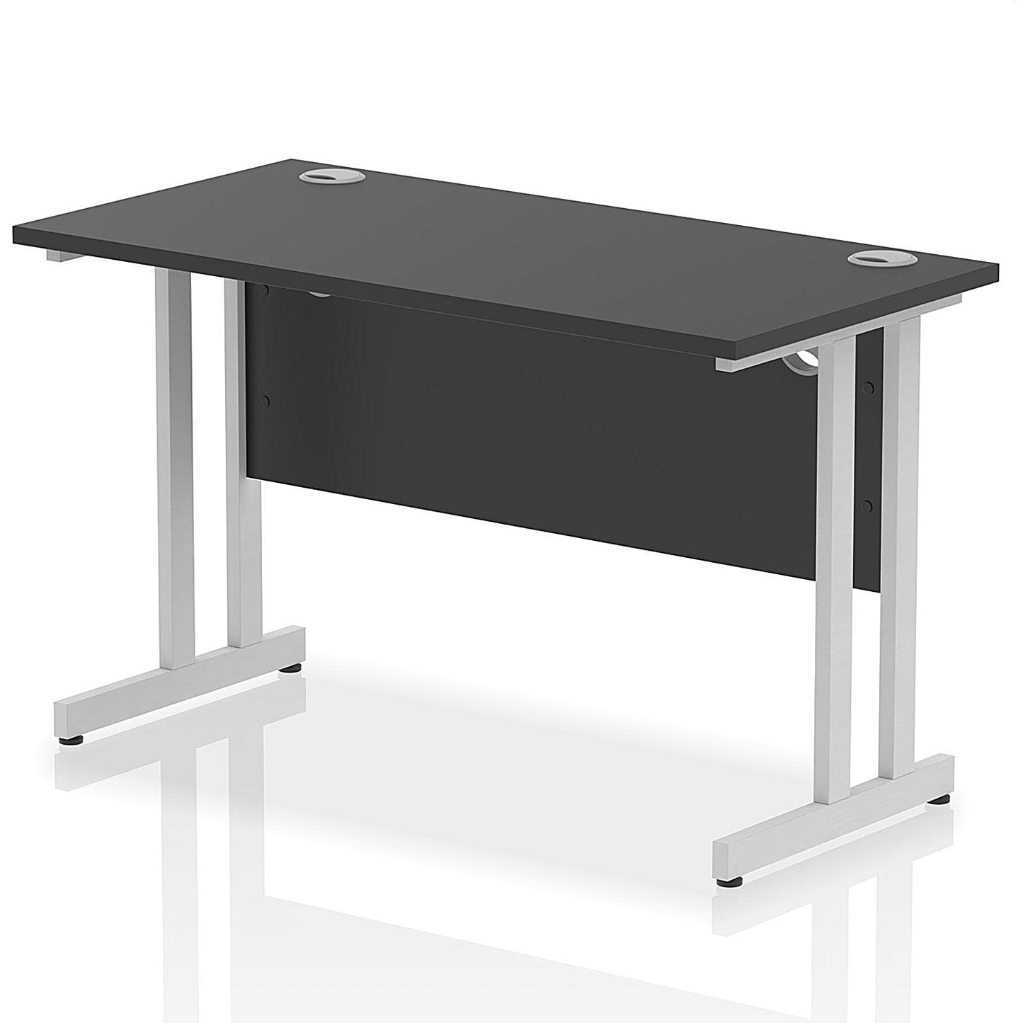 Impulse 1200mm Slim Rectangular Desk, Silver Cantilever Leg, Black