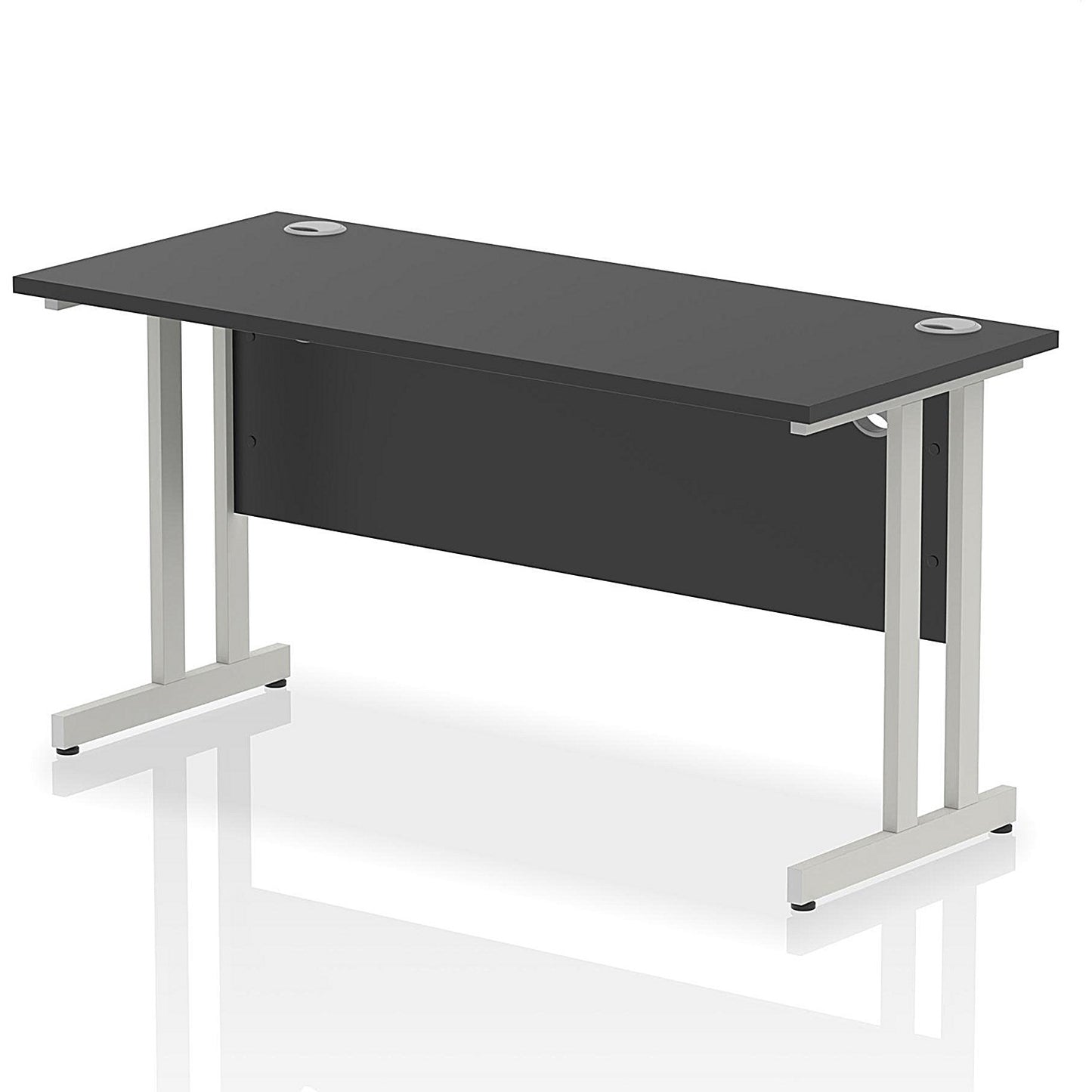 Impulse 1400mm Slim Rectangular Desk, Silver Cantilever Leg, Black