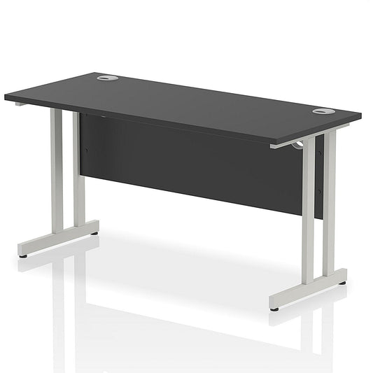 Impulse 1400mm Slim Rectangular Desk, Silver Cantilever Leg, Black