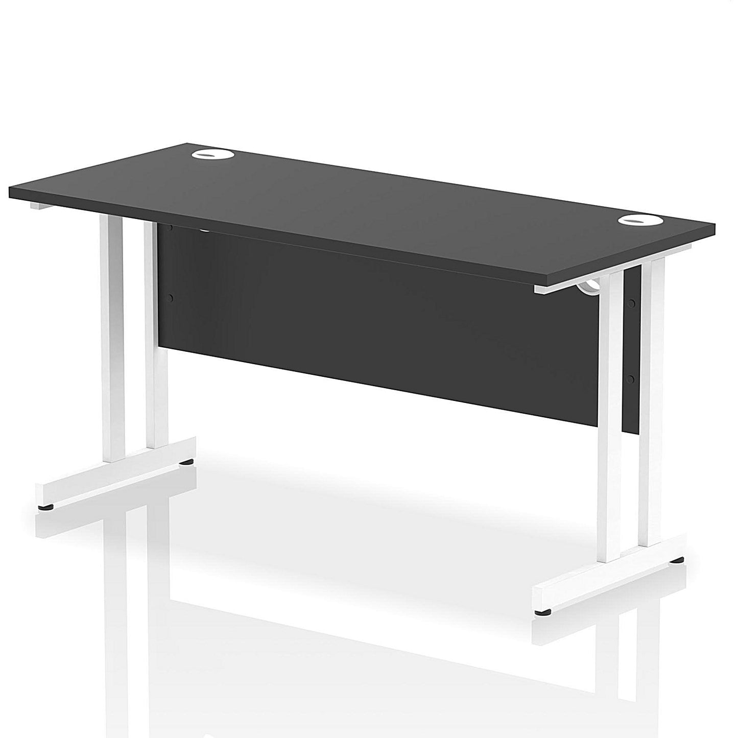 Impulse 1400mm Slim Rectangular Desk, White Cantilever Leg, Black