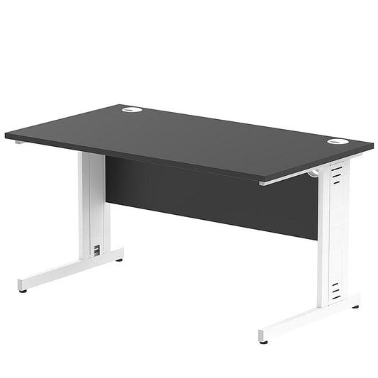 Impulse 1400mm Rectangular Desk, White Cable Managed Leg, Black