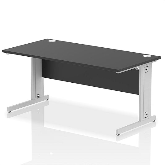 Impulse 1600mm Rectangular Desk, Silver Cable Managed Leg, Black