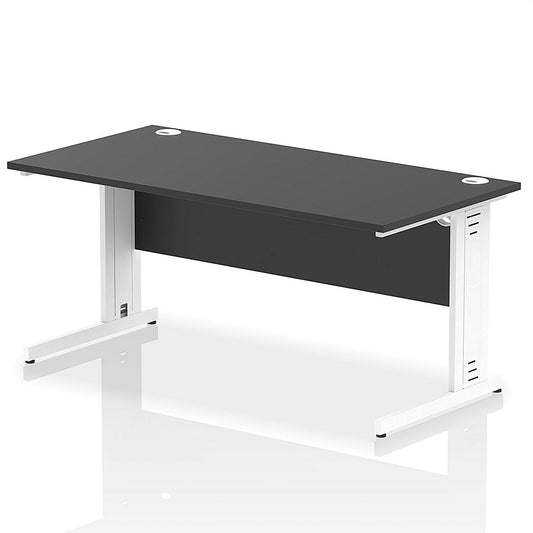 Impulse 1600mm Rectangular Desk, White Cable Managed Leg, Black