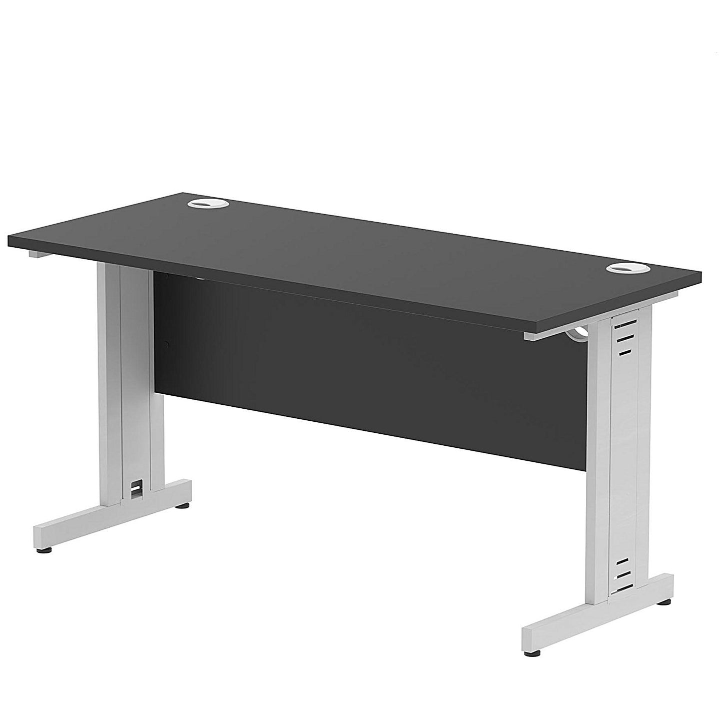 Impulse 1400mm Slim Rectangular Desk, Silver Cable Managed Leg, Black