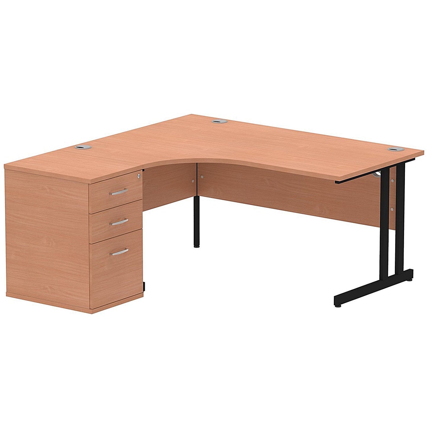 Impulse 1600mm Corner Desk with 600mm Desk High Pedestal, Left Hand, Black Cantilever Leg, Beech Easy2Order : I004398