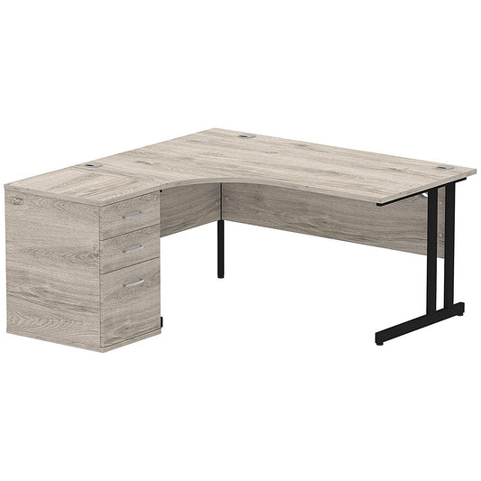 Impulse 1600mm Corner Desk with 600mm Desk High Pedestal, Left Hand, Black Cantilever Leg, Grey Oak Easy2Order : I004399