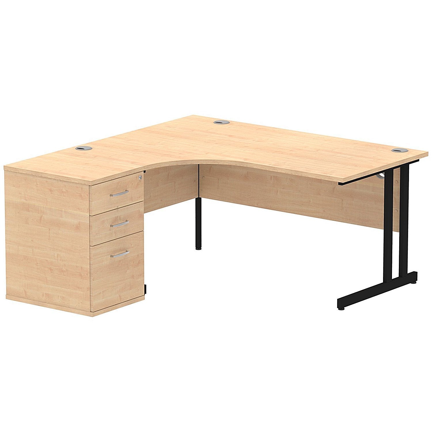Impulse 1600mm Corner Desk with 600mm Desk High Pedestal, Left Hand, Black Cantilever Leg, Maple Easy2Order : I004400