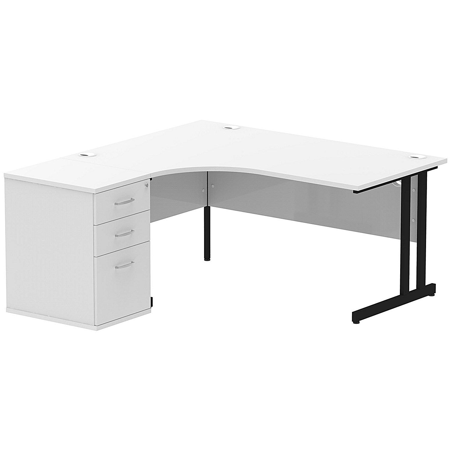 Impulse 1600mm Corner Desk with 600mm Desk High Pedestal, Left Hand, Black Cantilever Leg, White Easy2Order : I004402