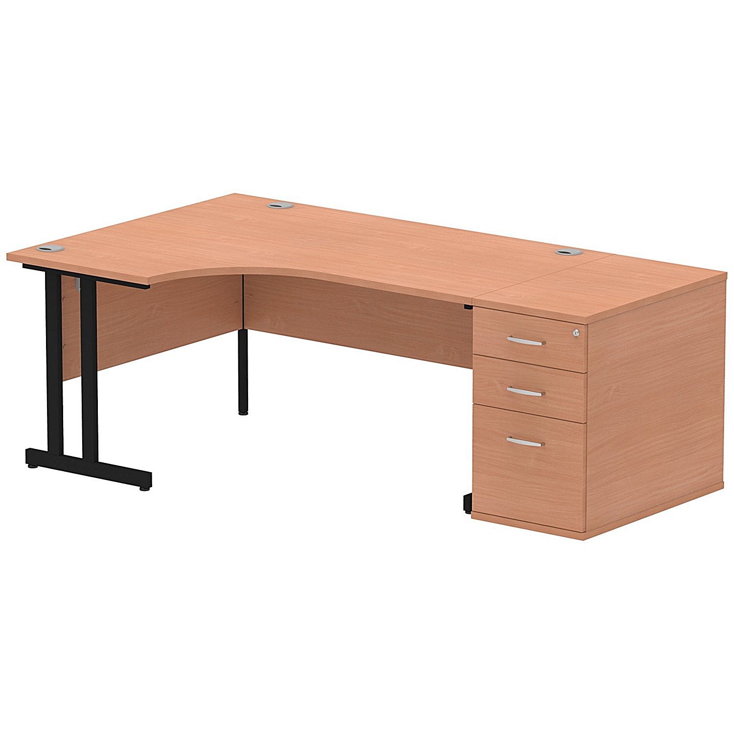Impulse 1600mm Corner Desk with 800mm Desk High Pedestal, Left Hand, Black Cantilever Leg, Beech Easy2Order : I004404