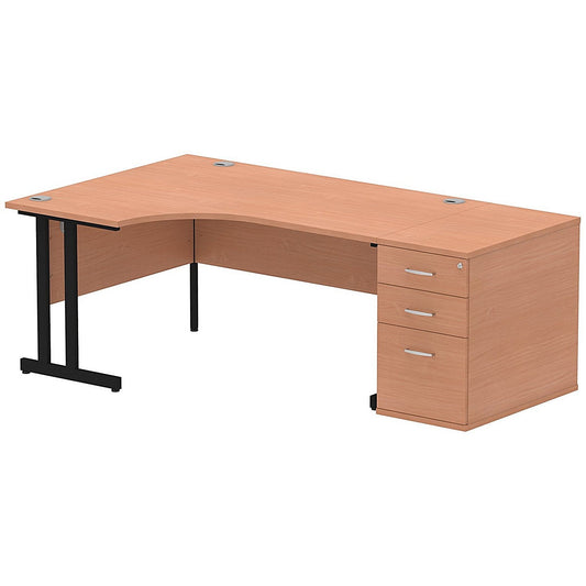 Impulse 1600mm Corner Desk with 800mm Desk High Pedestal, Left Hand, Black Cantilever Leg, Beech Easy2Order : I004404