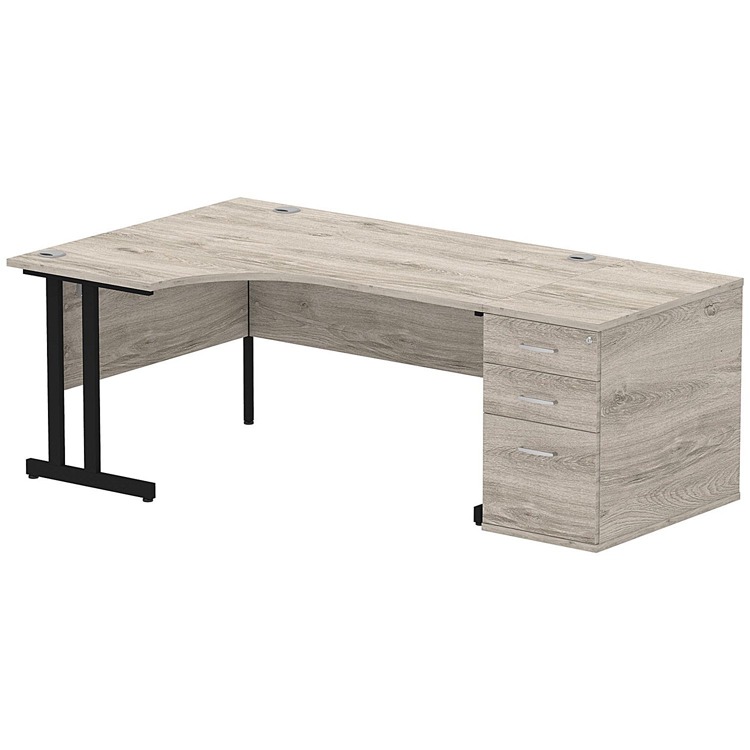 Impulse 1600mm Corner Desk with 800mm Desk High Pedestal, Left Hand, Black Cantilever Leg, Grey Oak Easy2Order : I004405