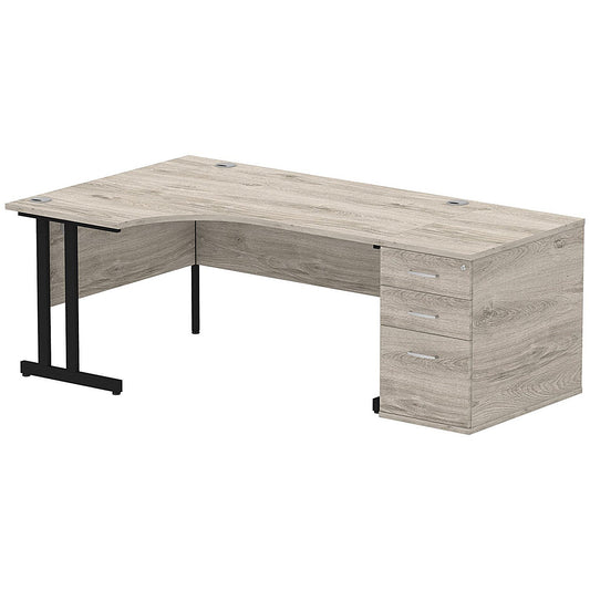 Impulse 1600mm Corner Desk with 800mm Desk High Pedestal, Left Hand, Black Cantilever Leg, Grey Oak Easy2Order : I004405