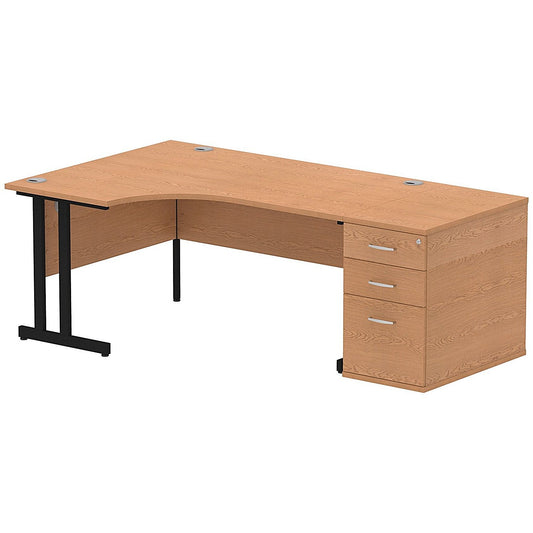 Impulse 1600mm Corner Desk with 800mm Desk High Pedestal, Left Hand, Black Cantilever Leg, Oak Easy2Order : I004407