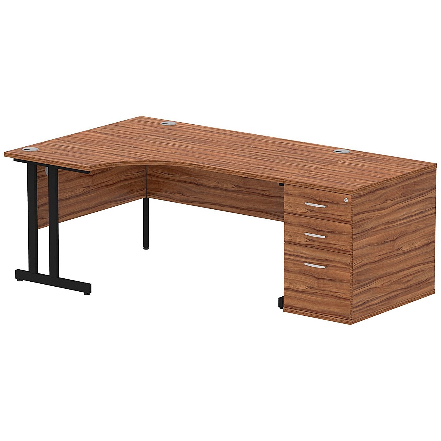 Impulse 1600mm Corner Desk with 800mm Desk High Pedestal, Left Hand, Black Cantilever Leg, Walnut Easy2Order : I004409