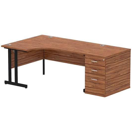 Impulse 1600mm Corner Desk with 800mm Desk High Pedestal, Left Hand, Black Cantilever Leg, Walnut Easy2Order : I004409