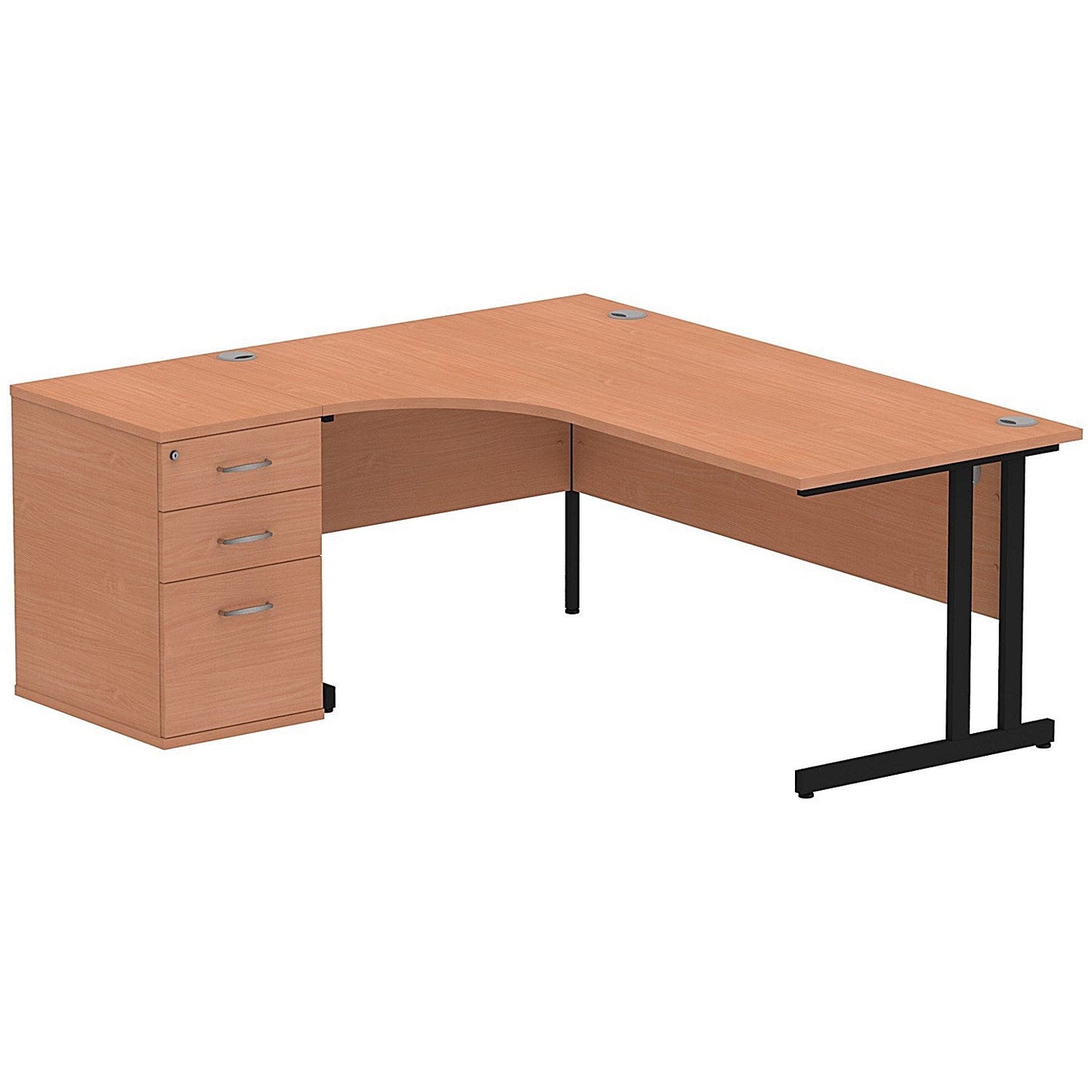 Impulse 1800mm Corner Desk with 600mm Desk High Pedestal, Left Hand, Black Cantilever Leg, Beech Easy2Order : I004410