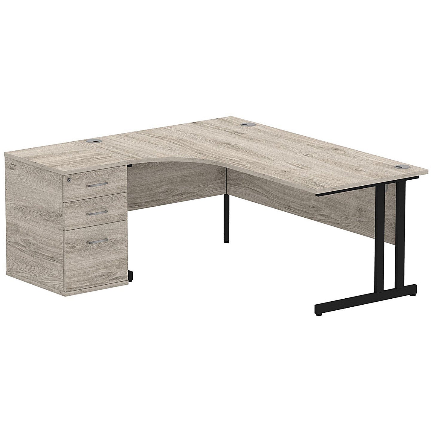 Impulse 1800mm Corner Desk with 600mm Desk High Pedestal, Left Hand, Black Cantilever Leg, Grey Oak Easy2Order : I004411