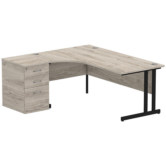 Impulse 1800mm Corner Desk with 600mm Desk High Pedestal, Left Hand, Black Cantilever Leg, Grey Oak Easy2Order : I004411