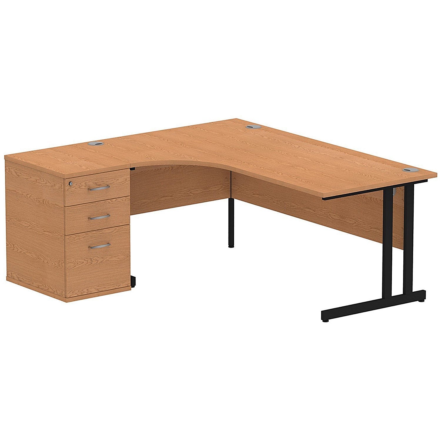 Impulse 1800mm Corner Desk with 600mm Desk High Pedestal, Left Hand, Black Cantilever Leg, Oak Easy2Order : I004413