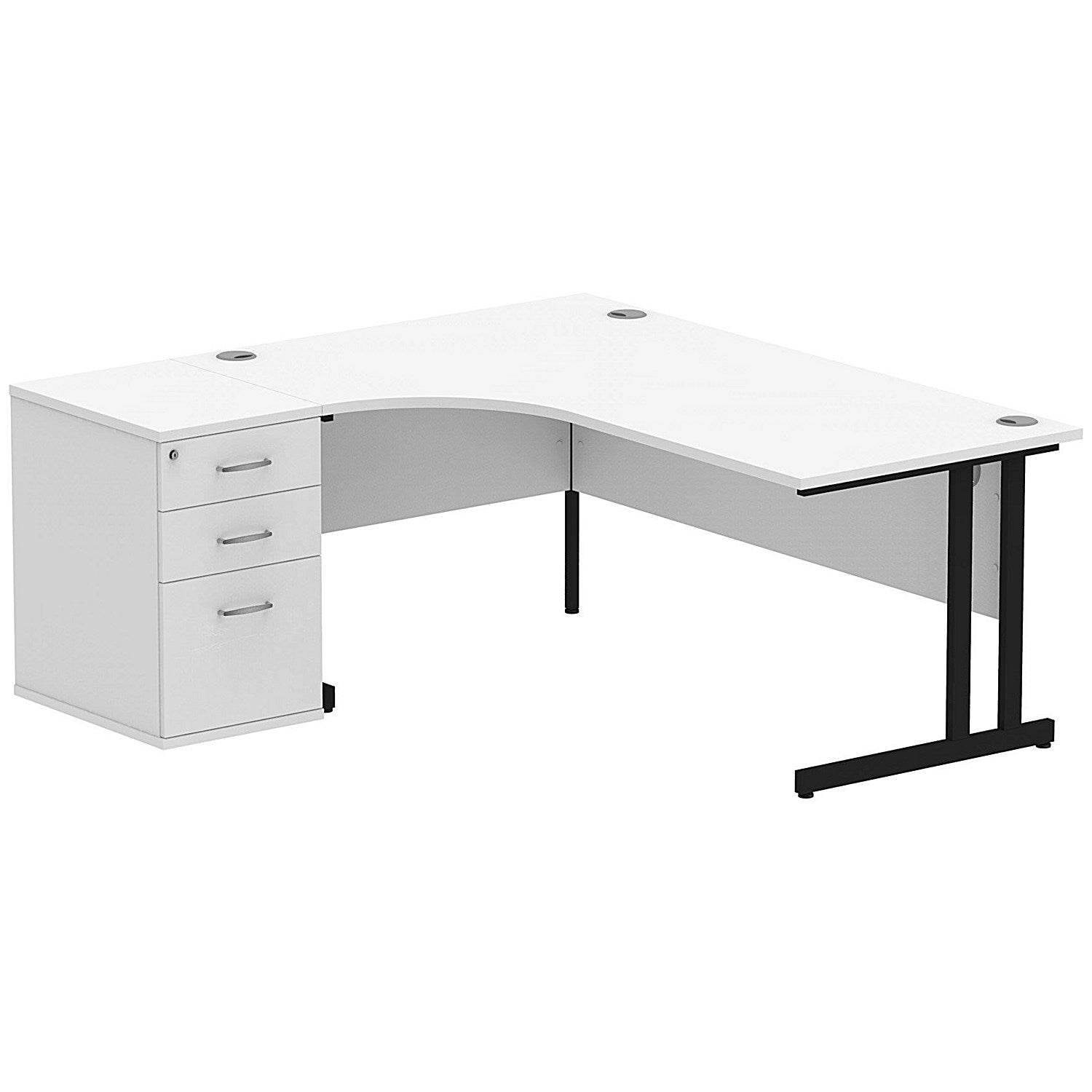 Impulse 1800mm Corner Desk with 600mm Desk High Pedestal, Left Hand, Black Cantilever Leg, White Easy2Order : I004414