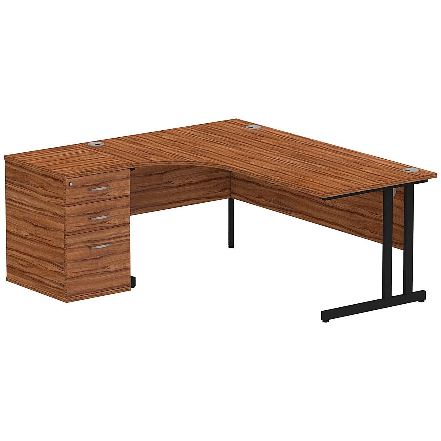 Impulse 1800mm Corner Desk with 600mm Desk High Pedestal, Left Hand, Black Cantilever Leg, Walnut Easy2Order : I004415