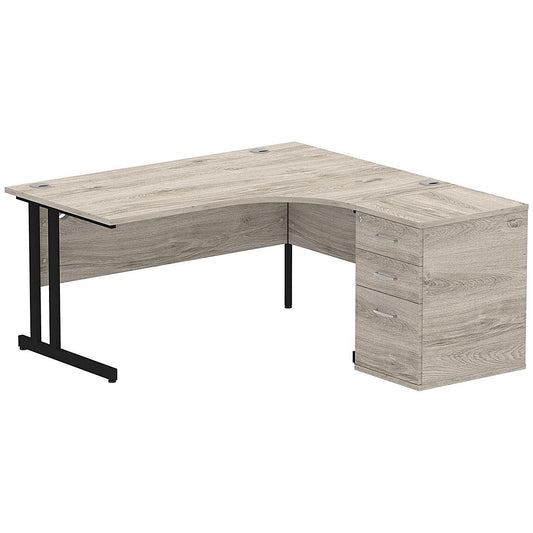 Impulse 1600mm Corner Desk with 600mm Desk High Pedestal, Right Hand, Black Cantilever Leg, Grey Oak Easy2Order : I004423