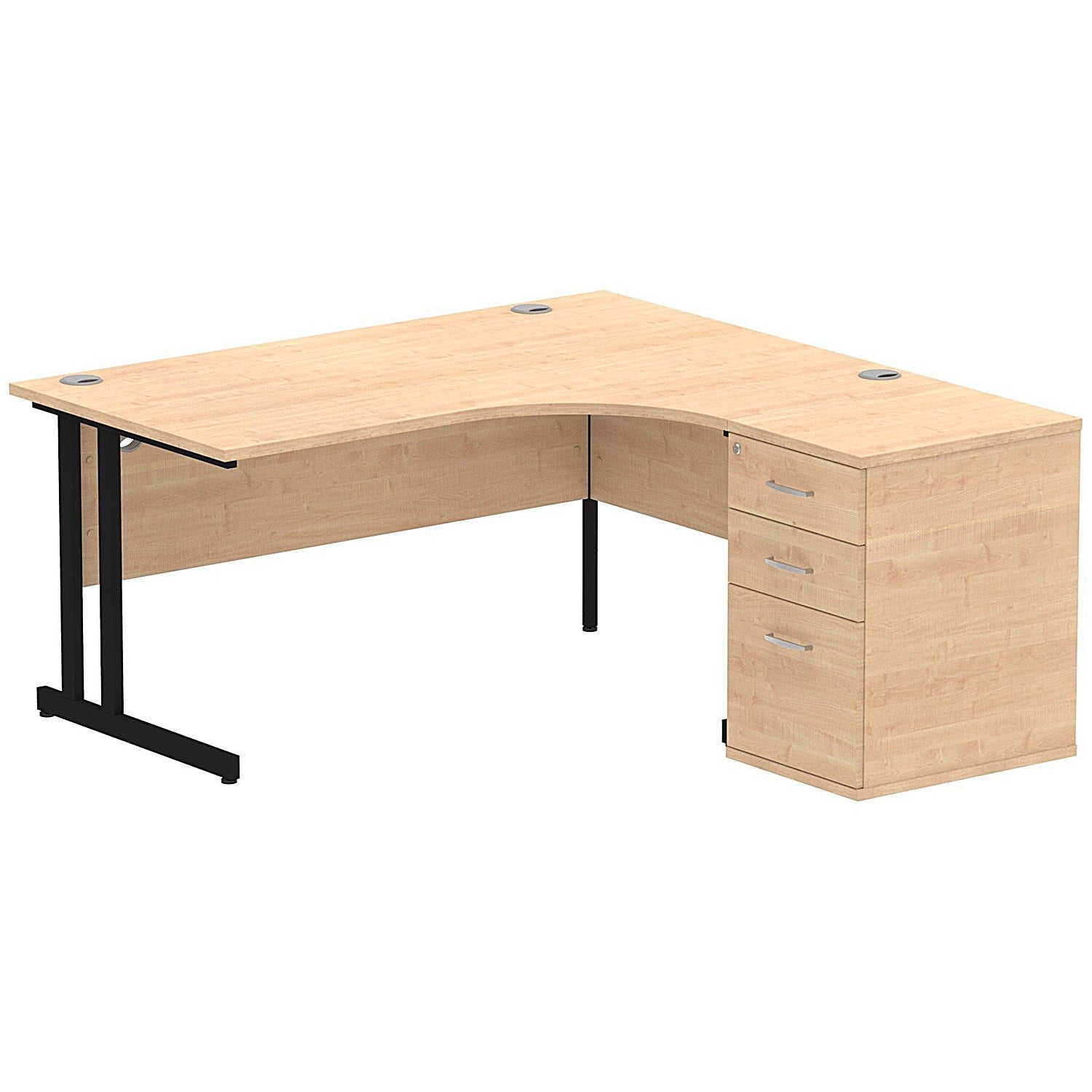 Impulse 1600mm Corner Desk with 600mm Desk High Pedestal, Right Hand, Black Cantilever Leg, Maple Easy2Order : I004424