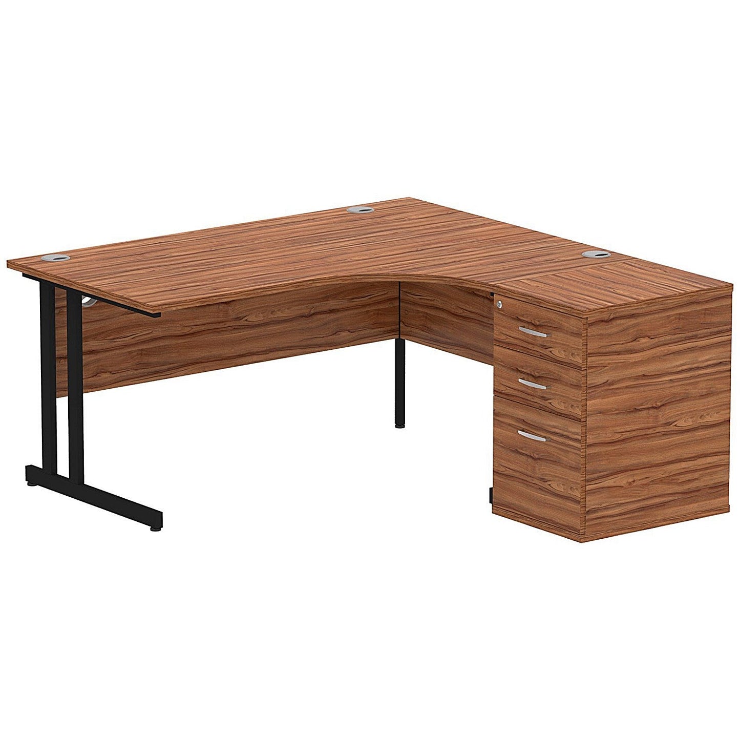 Impulse 1600mm Corner Desk with 600mm Desk High Pedestal, Right Hand, Black Cantilever Leg, Walnut Easy2Order : I004427