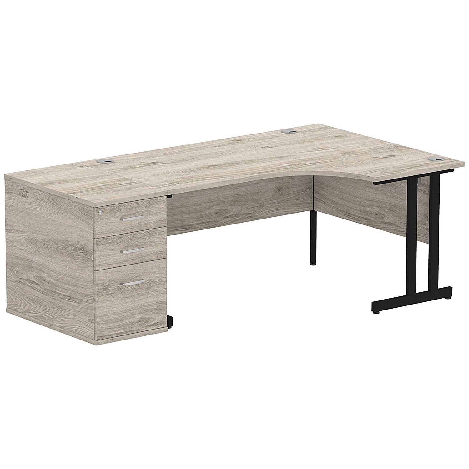 Impulse 1600mm Corner Desk with 800mm Desk High Pedestal, Right Hand, Black Cantilever Leg, Grey Oak Easy2Order : I004429