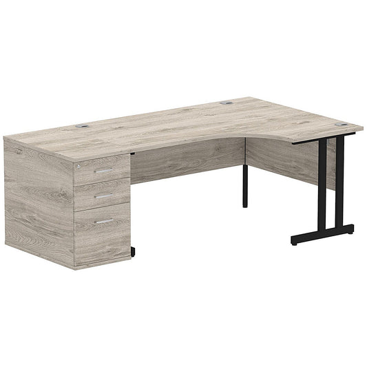 Impulse 1600mm Corner Desk with 800mm Desk High Pedestal, Right Hand, Black Cantilever Leg, Grey Oak Easy2Order : I004429