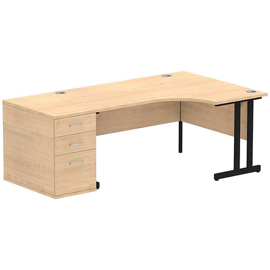 Impulse 1600mm Corner Desk with 800mm Desk High Pedestal, Right Hand, Black Cantilever Leg, Maple Easy2Order : I004430