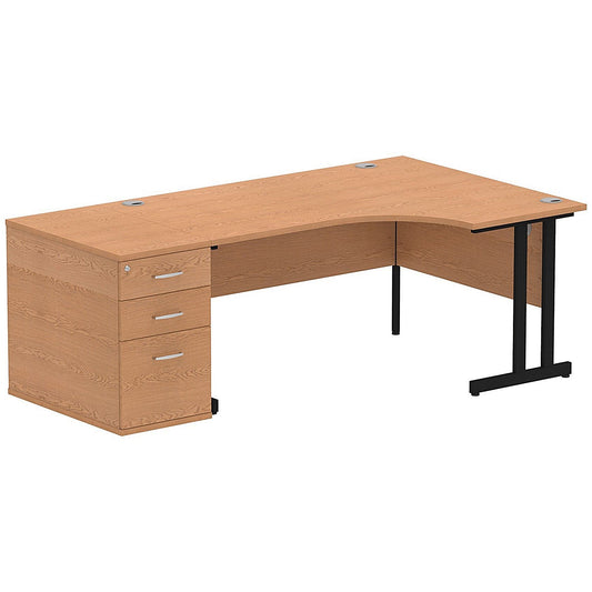 Impulse 1600mm Corner Desk with 800mm Desk High Pedestal, Right Hand, Black Cantilever Leg, Oak Easy2Order : I004431