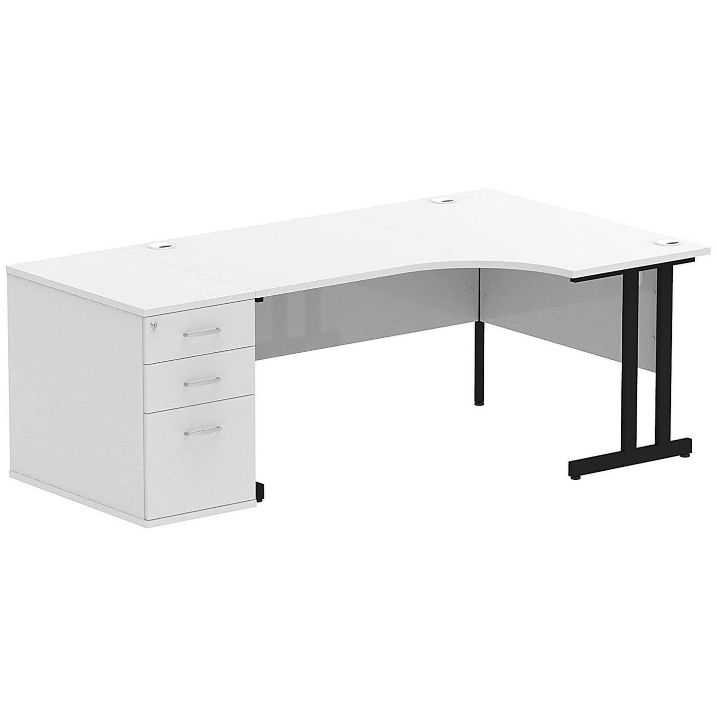 Impulse 1600mm Corner Desk with 800mm Desk High Pedestal, Right Hand, Black Cantilever Leg, White Easy2Order : I004432
