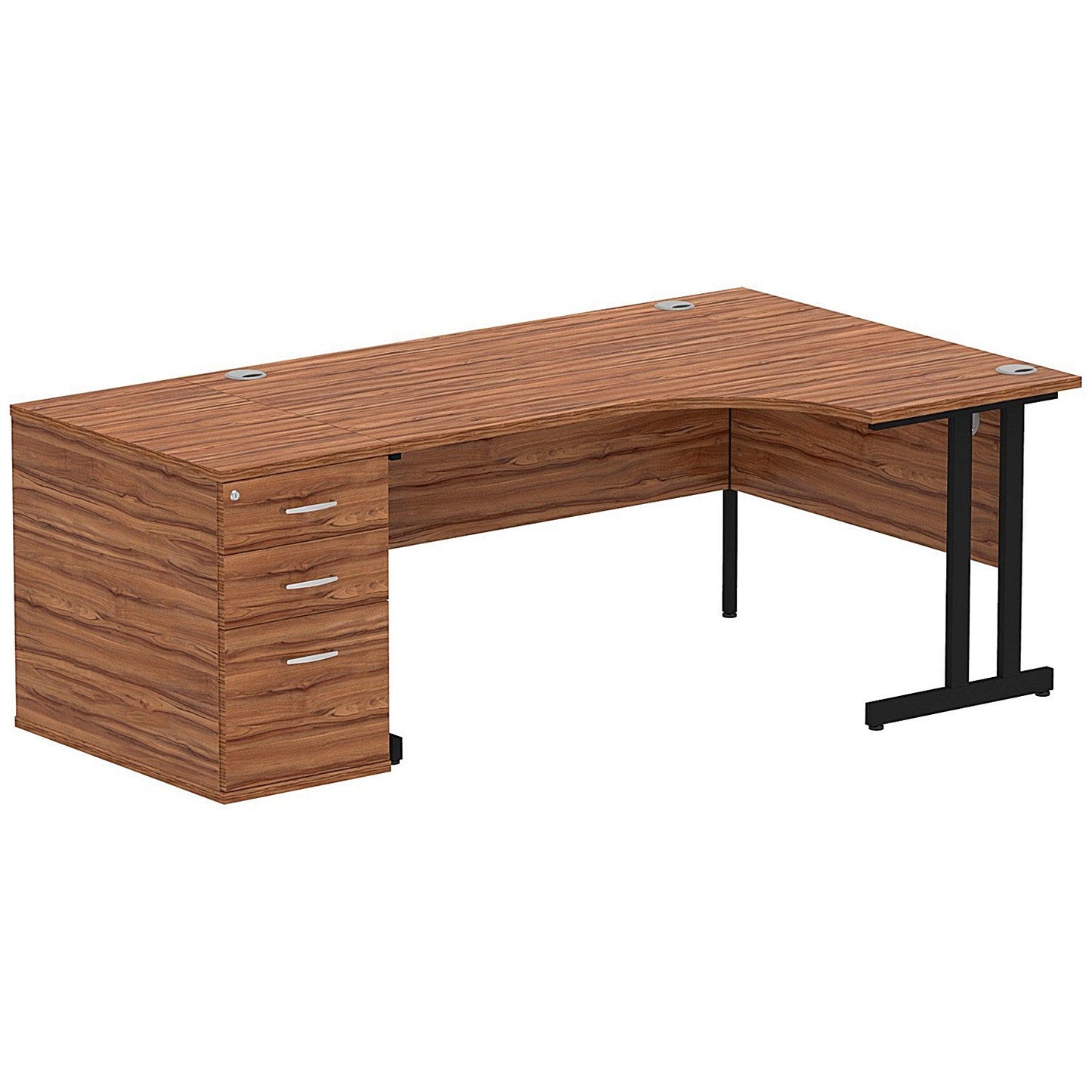 Impulse 1600mm Corner Desk with 800mm Desk High Pedestal, Right Hand, Black Cantilever Leg, Walnut Easy2Order : I004433