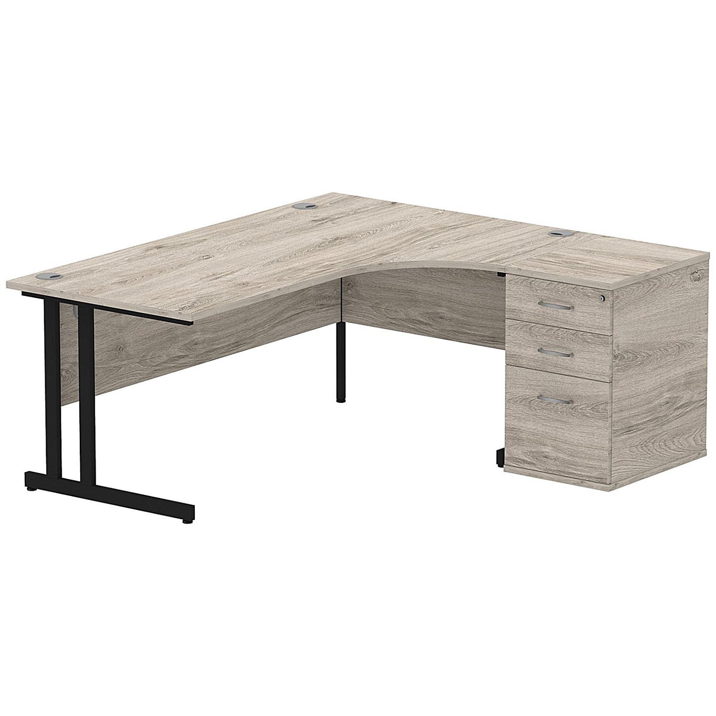 Impulse 1800mm Corner Desk with 600mm Desk High Pedestal, Right Hand, Black Cantilever Leg, Grey Oak Easy2Order : I004435