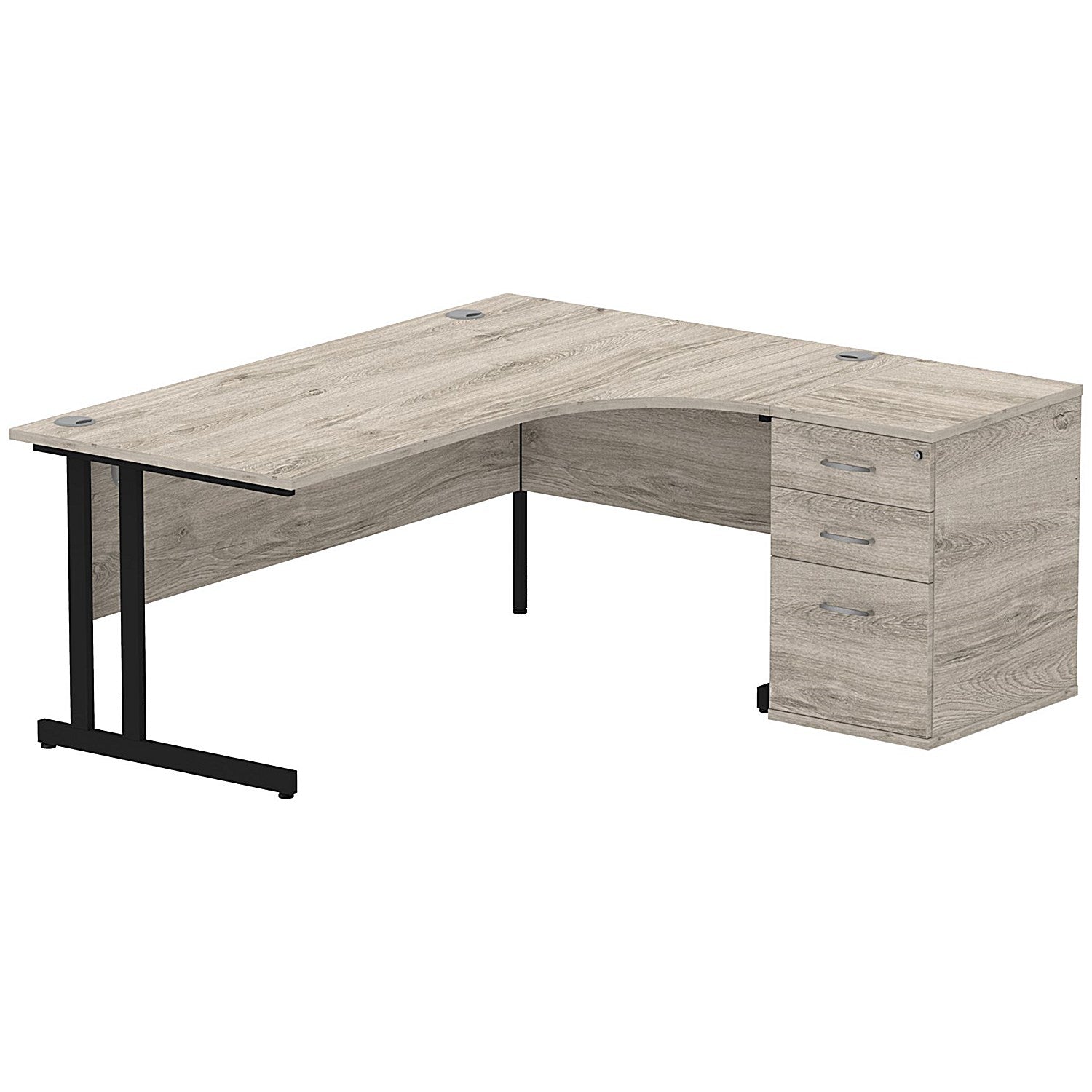Impulse 1800mm Corner Desk with 600mm Desk High Pedestal, Right Hand, Black Cantilever Leg, Grey Oak Easy2Order : I004435