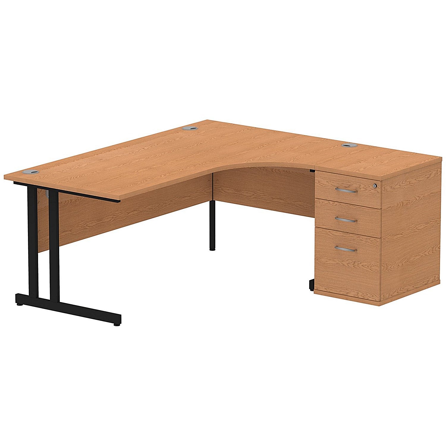 Impulse 1800mm Corner Desk with 600mm Desk High Pedestal, Right Hand, Black Cantilever Leg, Oak Easy2Order : I004437