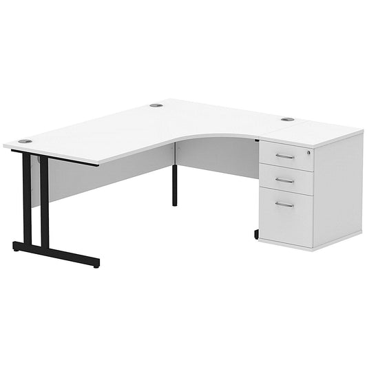 Impulse 1800mm Corner Desk with 600mm Desk High Pedestal, Right Hand, Black Cantilever Leg, White Easy2Order : I004438