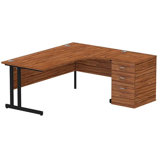 Impulse 1800mm Corner Desk with 600mm Desk High Pedestal, Right Hand, Black Cantilever Leg, Walnut Easy2Order : I004439