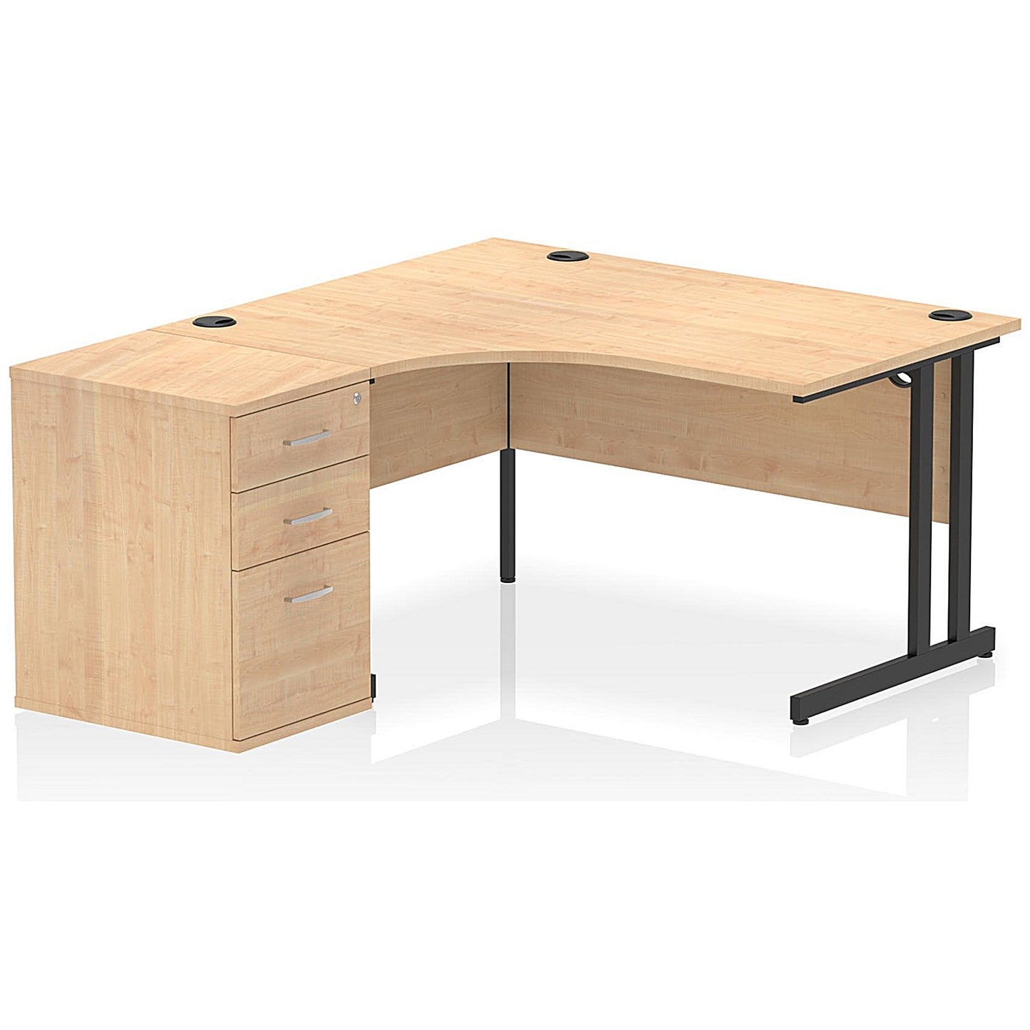 Impulse 1400mm Corner Desk with 600mm Desk High Pedestal, Left Hand, Black Cantilever Leg, Maple