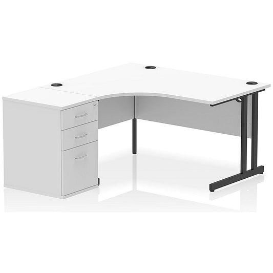 Impulse 1400mm Corner Desk with 600mm Desk High Pedestal, Left Hand, Black Cantilever Leg, White