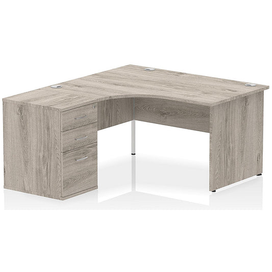 Impulse 1400mm Corner Desk with 600mm Desk High Pedestal, Left Hand, Panel End Leg, Grey Oak