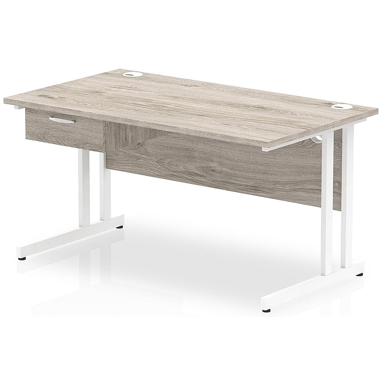 Impulse 1400mm Rectangular Desk with attached Pedestal, White Cantilever Leg, Grey Oak