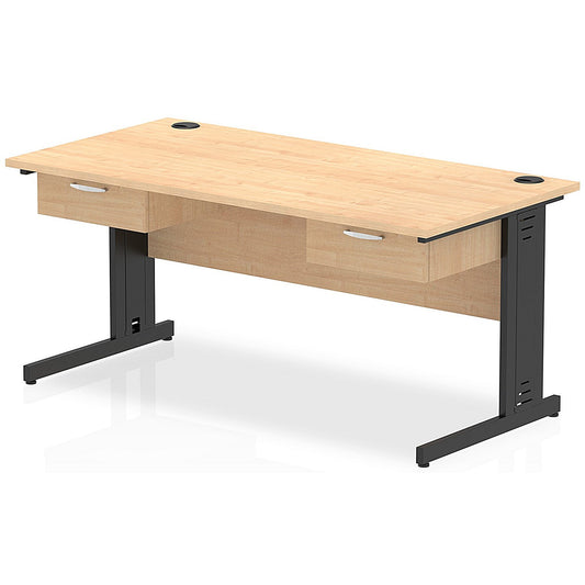Impulse 1600mm Rectangular Desk with 2 attached Pedestals, Black Cable Managed Leg, Maple