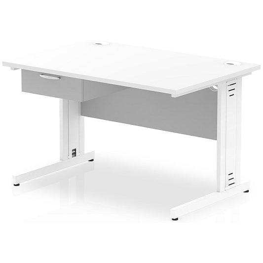 Impulse 1200mm Rectangular Desk with attached Pedestal, White Cable Managed Leg, White