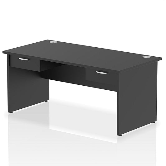 Impulse 1600mm Rectangular Desk with 2 attached Pedestals, Panel End Leg, Black