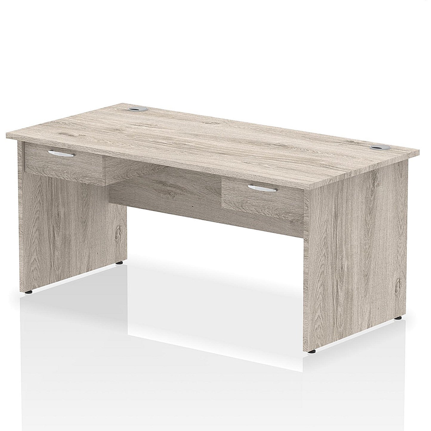 Impulse 1600mm Rectangular Desk with 2 attached Pedestals, Panel End Leg, Grey Oak